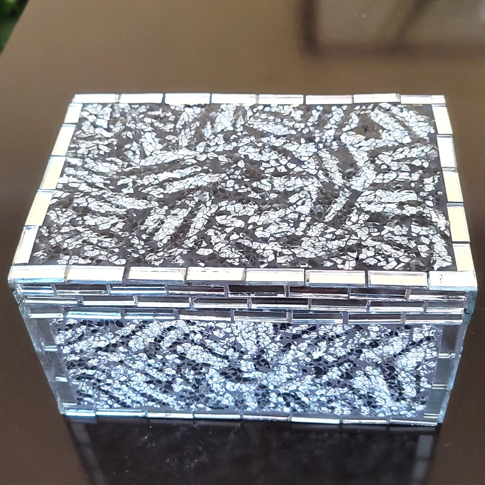 Mosaic Mirrored Jewelry Trinket Large Black/ Silver Box